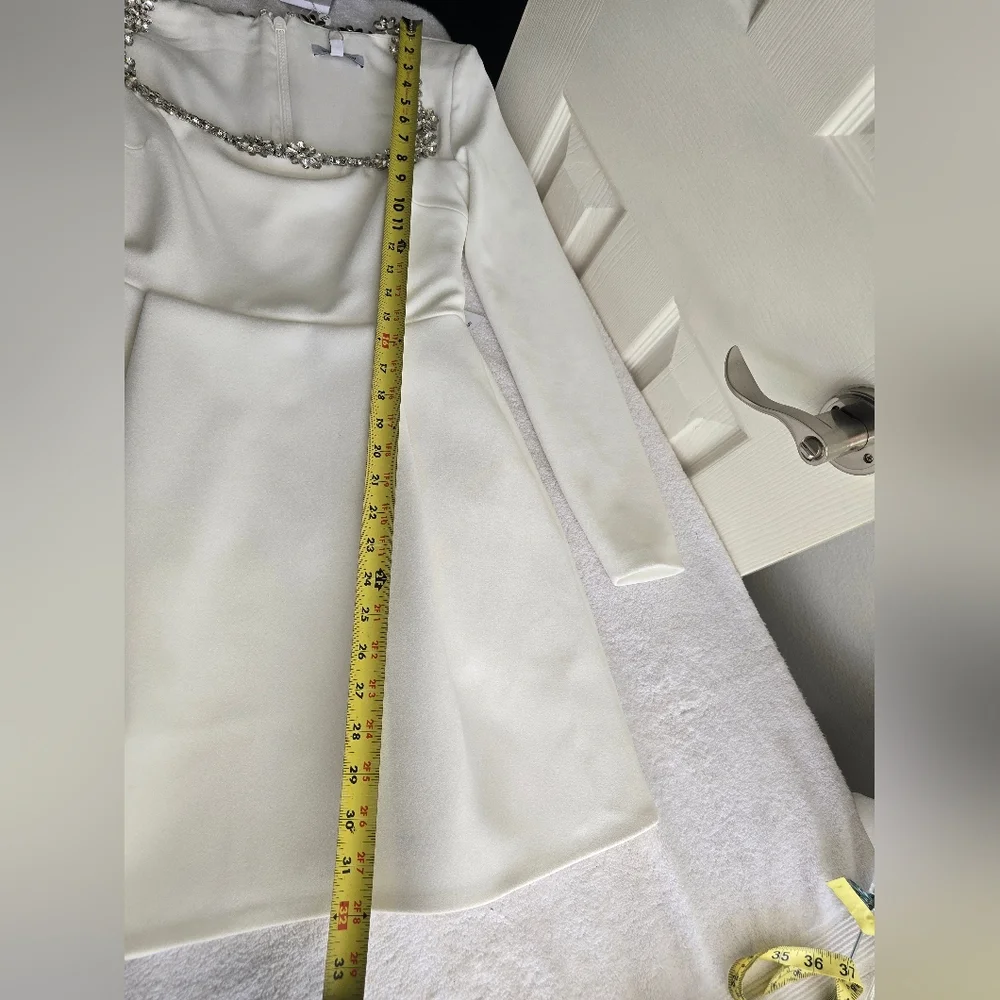 Nadine Merabi  Elegant White Dress with Embellished Neckline Sz XS - Picture 13 of 17